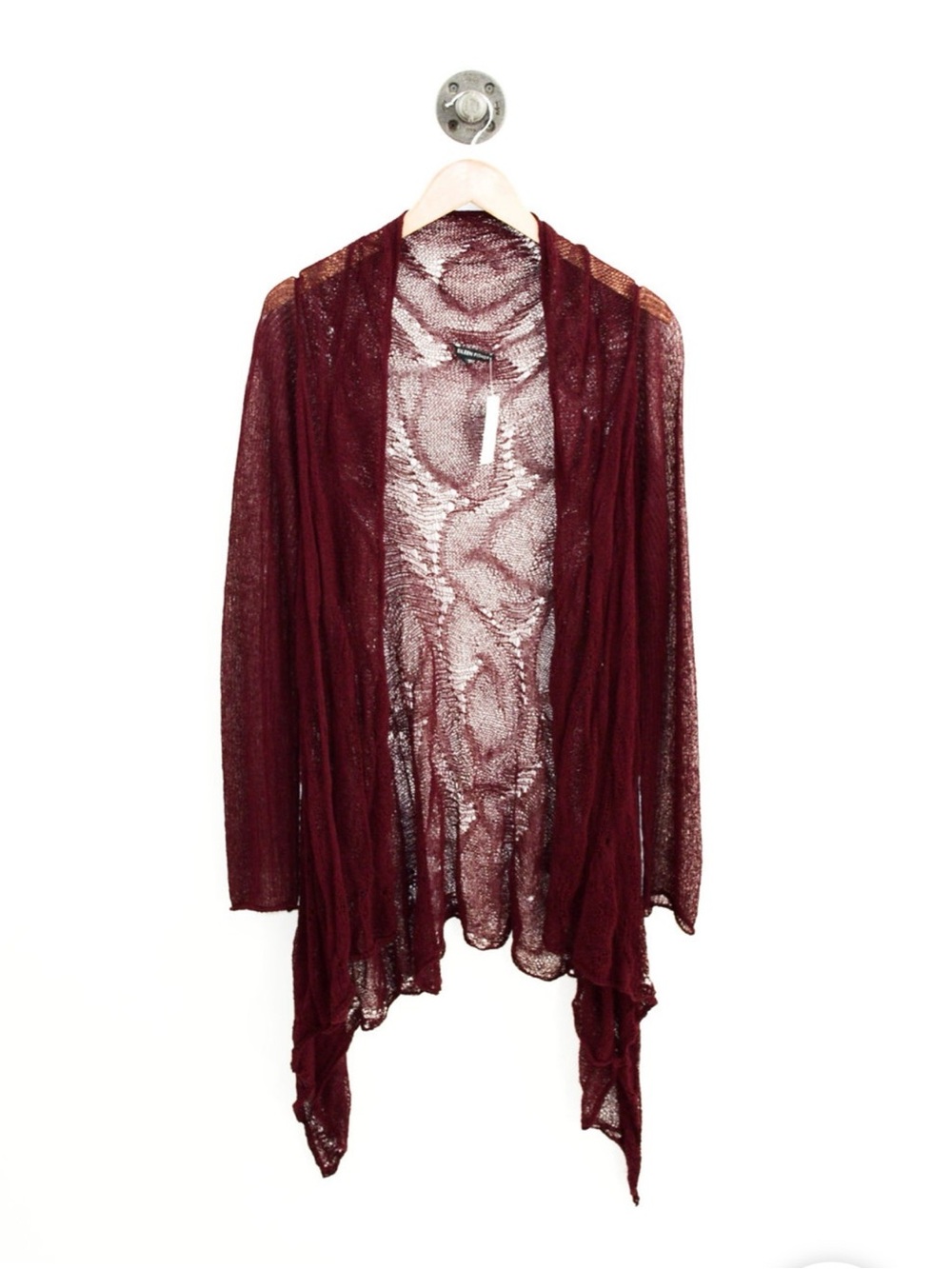 Eileen Fisher Burgundy Crochet Open Knit 3/4 Dolman Sleeve Cardigan Size L